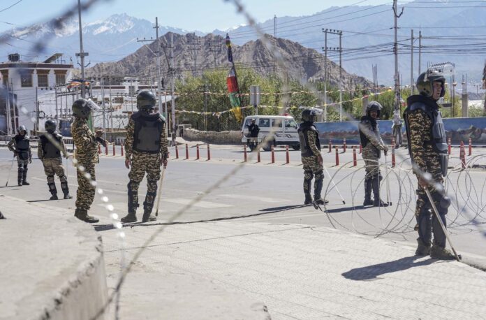 Leh town with security forces during curfew relaxation
