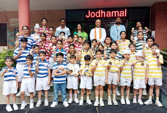 Jodhamal Public School students celebrating their success in roller skating
