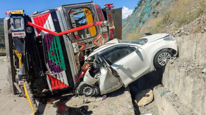 Traffic accident scene in Jammu showcasing the aftermath